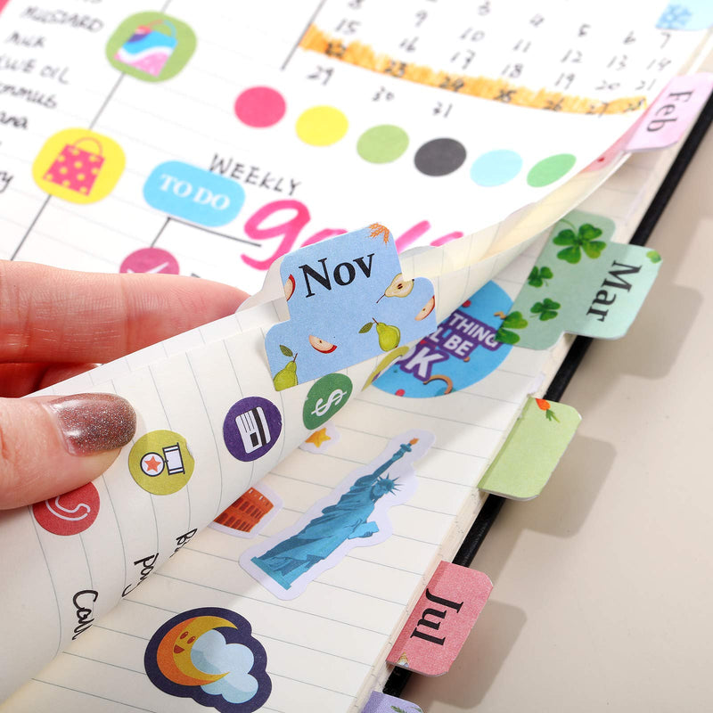  [AUSTRALIA] - 48 Pieces Adhesive Monthly Tabs Planner Stickers, 24 Month Tabs and 24 Blank Tabs Colorful Decorative Monthly Index Tab for Office School Study Planner Stickers and Accessories Journal Organization