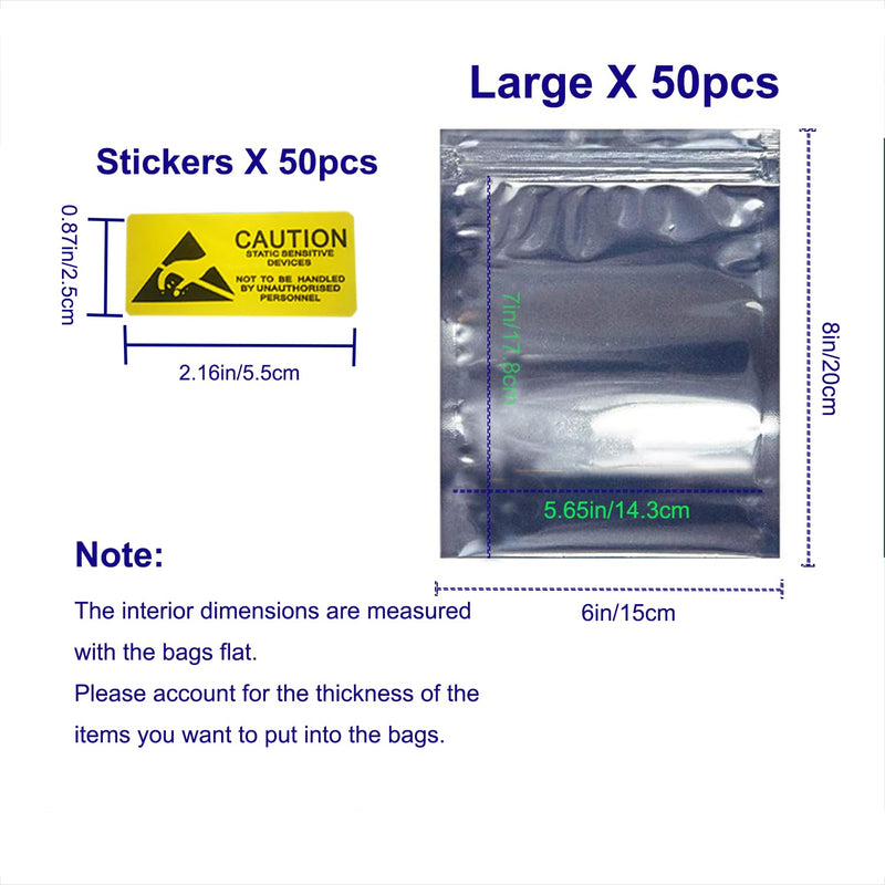  [AUSTRALIA] - Antistatic Bags ESD Shielding Bag with Anti-Static Labels for Hard Drive SSD HDD Motherboard Video Card RAM Electronic Devices (50pc ziplock 6 * 8 in) 50pc ziplock 6*8 IN