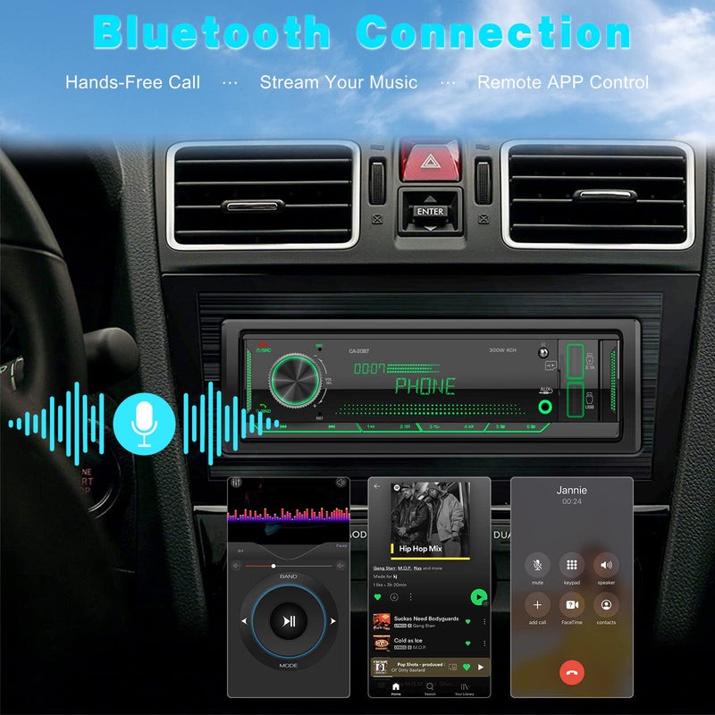  [AUSTRALIA] - Bluetooth Car Radio Single Din: in Dash Car Stereo Receiver 12 Character LCD Display AM FM Car Audio - USB SD Aux-in Marine MP3 Player | Preset EQ 4-CH Amp Outputs | Wireless Remote & External Mic