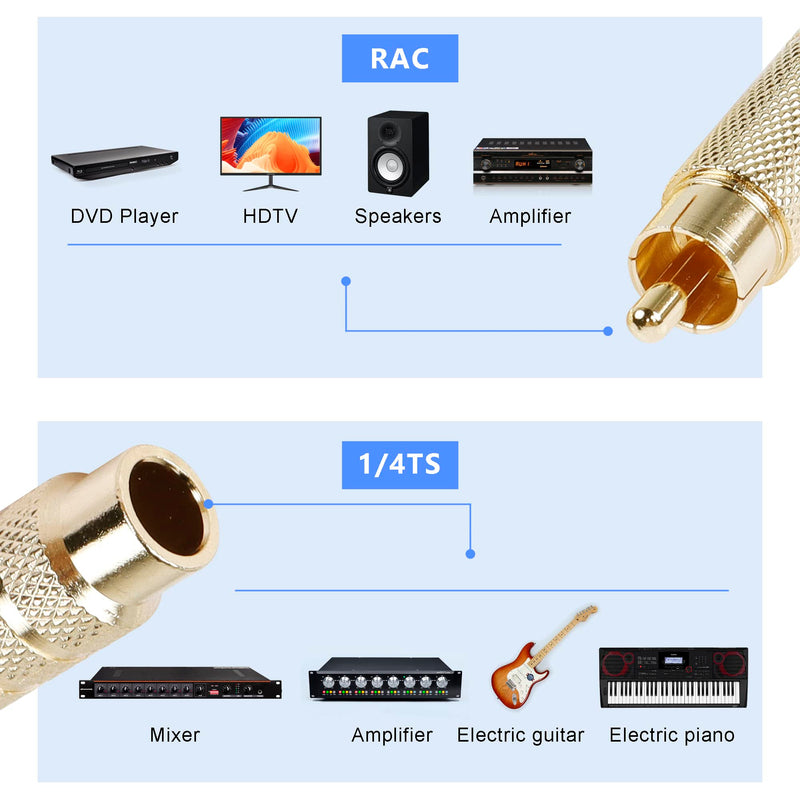  [AUSTRALIA] - PNGKNYOCN RCA to 1/4 Inch Adapter, Gold Plated RCA Male Plug to 6.35mm 1/4 Inch TS Female Audio Converter for Amplifiers, Speaker and More(2 Pack)