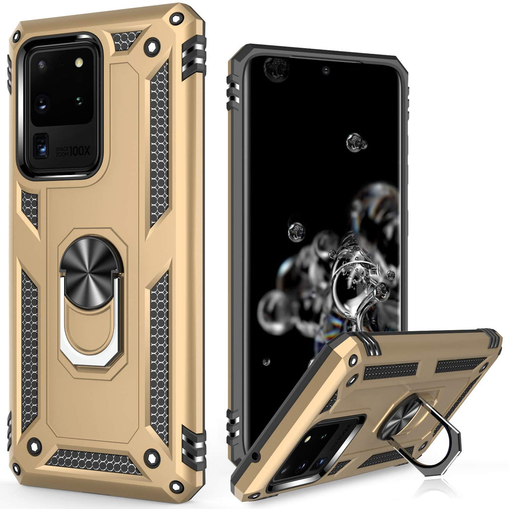  [AUSTRALIA] - LUMARKE Galaxy S20+ Ultra Case,Pass 16ft Drop Test Military Grade Heavy Duty Cover with Magnetic Kickstand Compatible with Car Mount Holder,Protective Phone Case for Samsung Galaxy S20 Ultra Gold