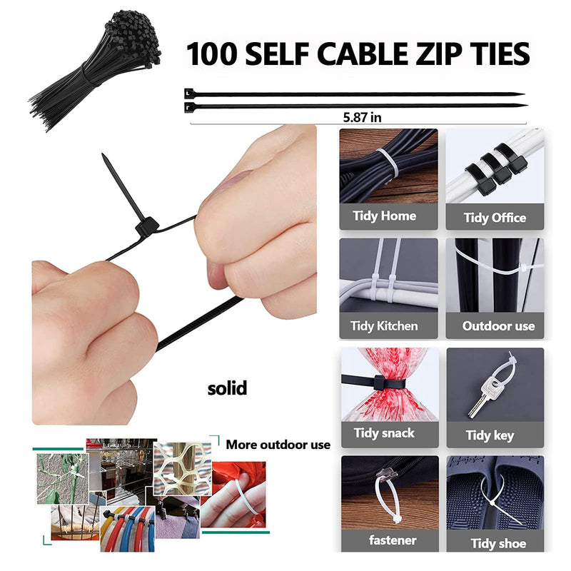  [AUSTRALIA] - 187PCS Cable Management Under Desk kit Organizers Accessories,100*Cable Ties,4* Cord Sleeves Split,56*Self Adhesive Cable Clips Holder,20+2 Roll Reusable Cable Ties,5* Circle Cable Clips Steel Nail 187PCS