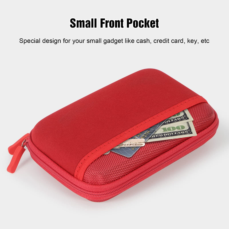  [AUSTRALIA] - GLCON Shockproof Carrying Case Electronic Organizer - Hard EVA Zipper Case Small Travel Storage Pouch Bag Wallet for Earbuds, Cable, Cord, Adapter, Charger, Coin, Card - Red 1 Pack