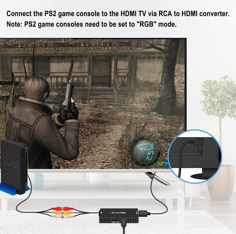  [AUSTRALIA] - RuiPuo RCA to HDMI Converter AV to HDMI Converter Composite to HDMI Adapter Support 1080P/ 720P Compatible with N64, PS one, PS2, PS3, STB, Xbox, VHS, VCR, Blue-Ray DVD Players TV and Projector…
