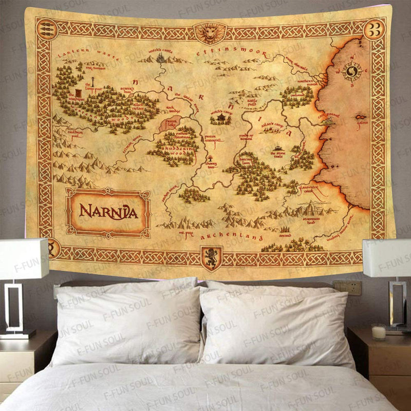  [AUSTRALIA] - Narnia Map Poster Tapestry, Large 80x60inchs Soft Cotton, Legend Treasure Map Retro Pattern Wall Hanging Tapestries for Living Room Bedroom Home Decor DSFS818 80x60cotton