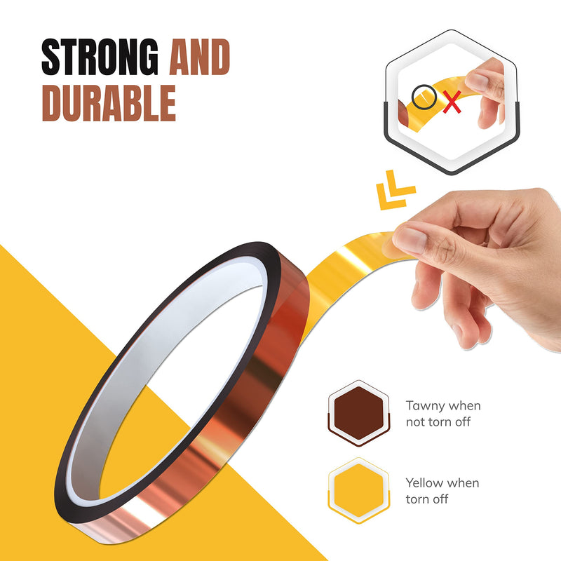  [AUSTRALIA] - 4 Roll - 10mm x 33m (108ft) SAMKARIM Heat Resistant Transfer Tape for Sublimation - Leaves No-Mark or Residue, Strong Adhesive Kapton Tape Perfect for Heat Press, 3D Printer, Soldering, and PCB Boards 10mm 4 Rolls