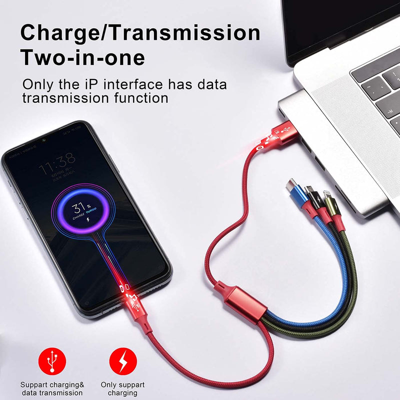  [AUSTRALIA] - 2Pcs Short Multi USB Charging Cable 3A, Minlu 4-in-1 Charger Cord with Dual Phone/USB-C/Micro-USB Port Compatible with Cell Phones/Tablets/Samsung Galaxy/Google Pixel/Sony/LG/Huawei(1Ft/Red)