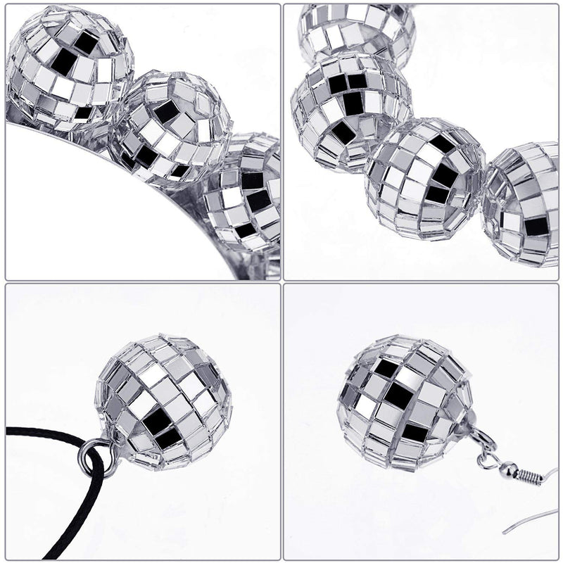  [AUSTRALIA] - Hicarer 70s Disco Costume Disco Ball Earrings Disco Ball Necklace Disco Ball Bracelet Disco Ball Headband for Women