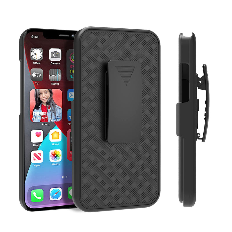  [AUSTRALIA] - HIDAHE Phone Case Compatible with iPhone 13, Combo Shell & Holster Slim Shell Case for Men Boys with Built-in Kickstand + Swivel Belt Clip Holster for Apple iPhone 13 6.1'' ONLY, Black