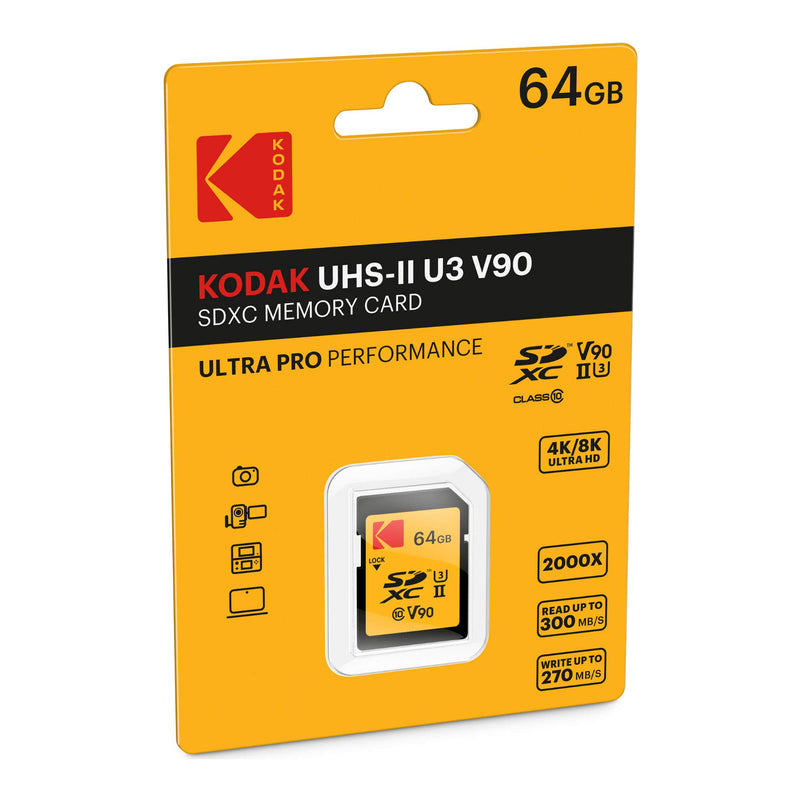  [AUSTRALIA] - Kodak 64GB UHS-II U3 V90 Ultra Pro SDXC Memory Card - Up to 300MB/s Read Speed and 270MB/s Write Speed