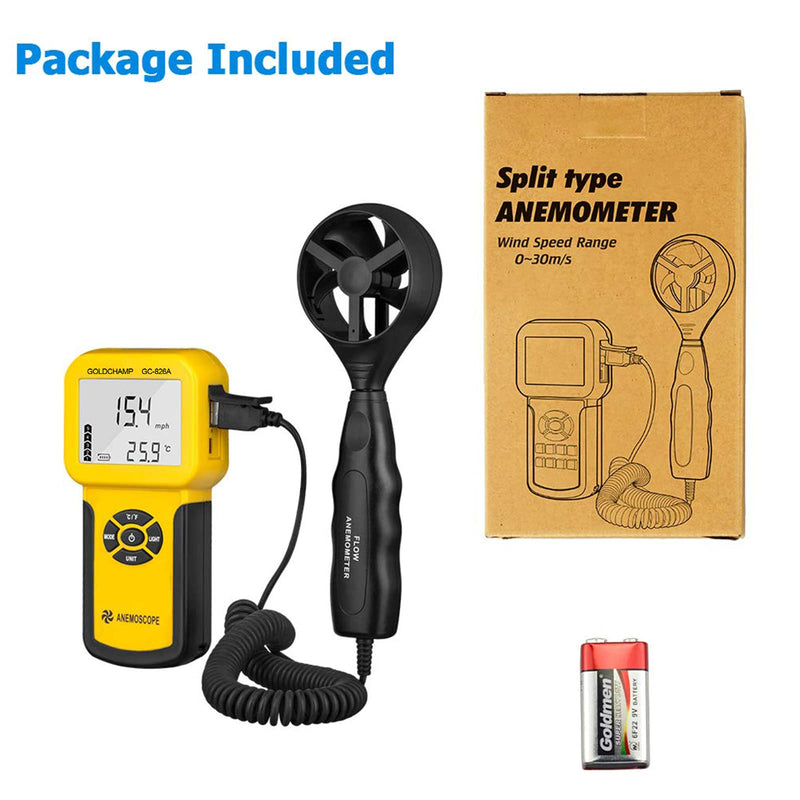  [AUSTRALIA] - Anemometer anemometer, digital anemometer handheld meter 826A anemometer anemometer/temperature ℃/℉, digital anemometer max/min/average/real-time measurement with LCD backlight 2-826A