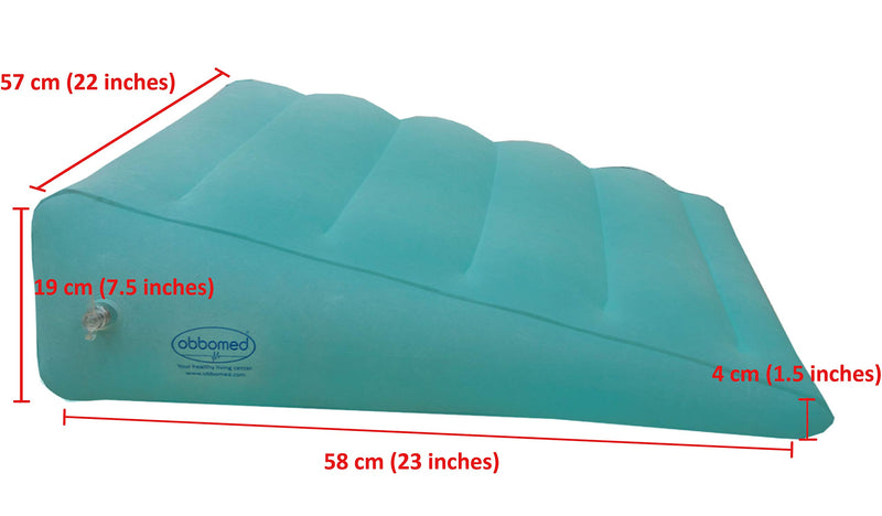  [AUSTRALIA] - ObboMed HR-7510 Inflatable Portable Bed Wedge Pillow with Velour Surface for Sleeping, Travel, Trip Vacation, Horizontal Indention Prevent Sliding, 23” x 22” x(7.5”~1.5”), Cyan 23â€ x 22â€ x(7.5â€~1.5â€) Hr-7510 - Cyan