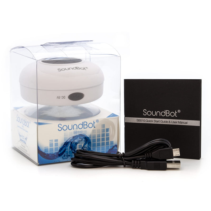  [AUSTRALIA] - SoundBot SB510 HD Water Resistant Bluetooth 4.0 Shower Speaker, Handsfree Portable Speakerphone with Built-in Mic, 6hrs of Playtime, Control Buttons and Dedicated Suction Cup for Showers (White) WHT
