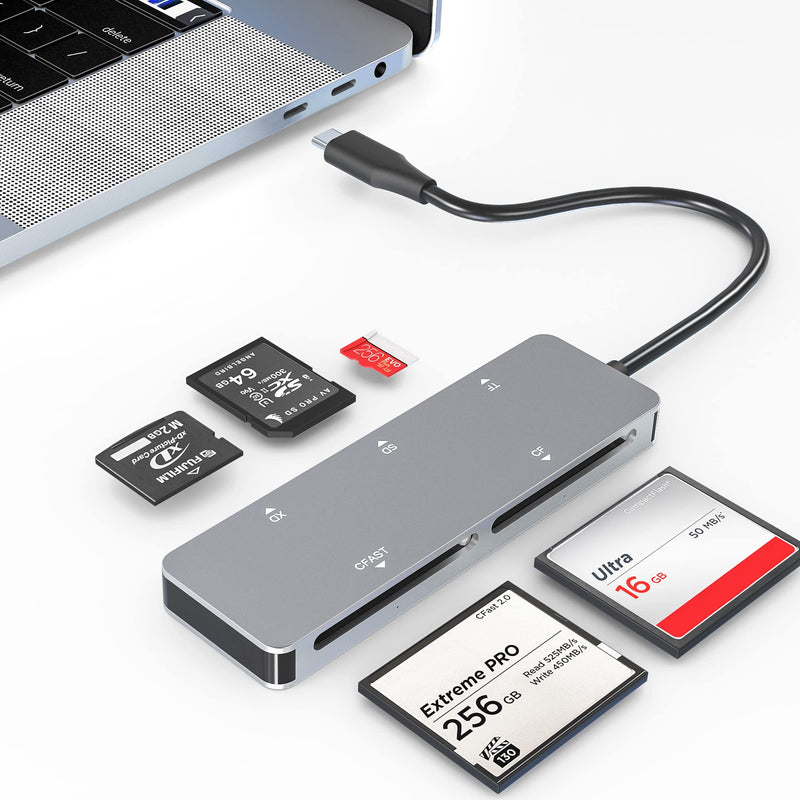  [AUSTRALIA] - CFast Card Reader, USB C CFast 2.0 Card Reader, Type-C 3.0 5Gbs CFast Memory Card Adapter for SanDisk, Lexar, Transcend, Sony Card, Read CFast/TF/SD/XD/CF 5 Cards Simultaneously