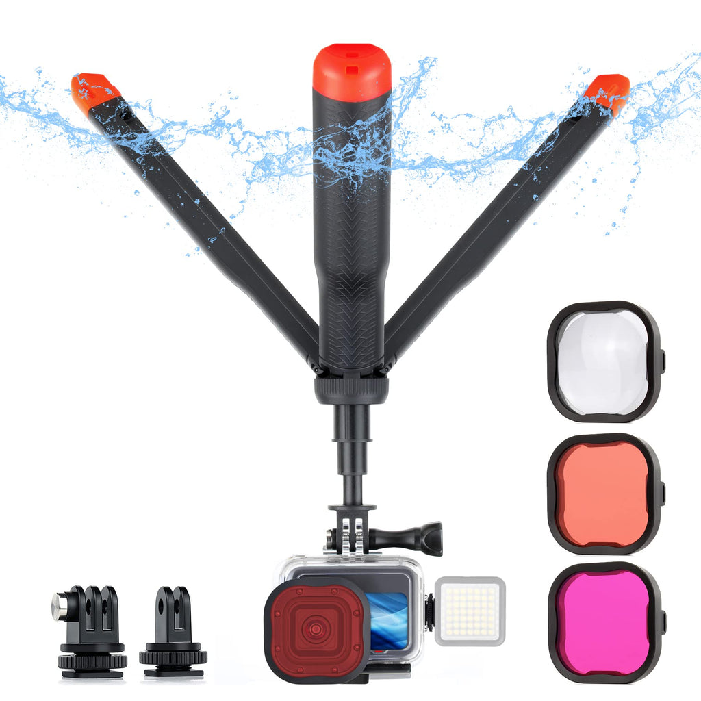  [AUSTRALIA] - YALLSAME 4 in 1 Floating Selfie Stick & Waterproof Case with Dive Filter Set for GoPro Hero 10 9