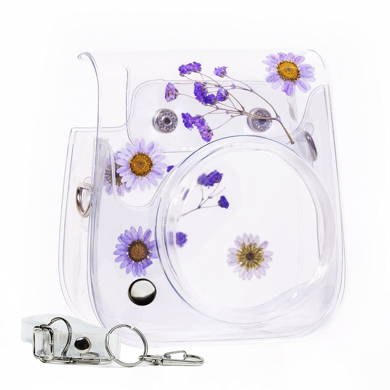  [AUSTRALIA] - QUEEN3C Dry Flower Instant Mini 11 Protective & Portable Case, Designed for Mini 11 Instant Camera Also Compatible with Mini 9, Mini 8 Instant Camera. (Case Only, Purple Daisy) Case Only