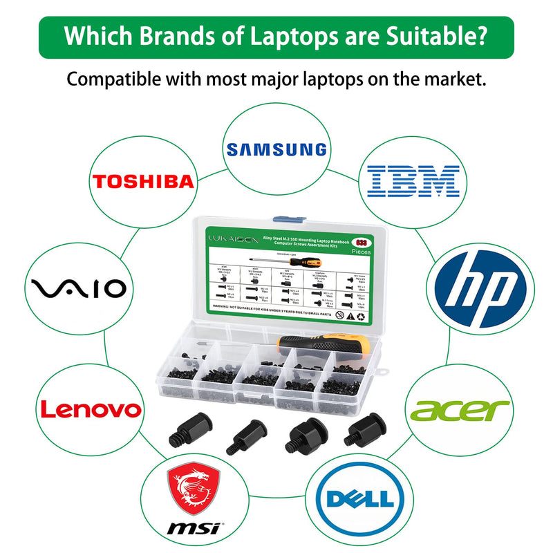  [AUSTRALIA] - M.2 Screw Kit, 633PCS NVMe Screw M.2 SSD Mounting Kit-M2 M2.5 M3 Black Carbon Steel Laptop Notebook Computer Screws Set with Screwdriver for Asus Gigabyte MSI Motherboards Compatible with IBM/HP/Dell 633pcs Black Carbon Steel M.2 & Laptop Screws