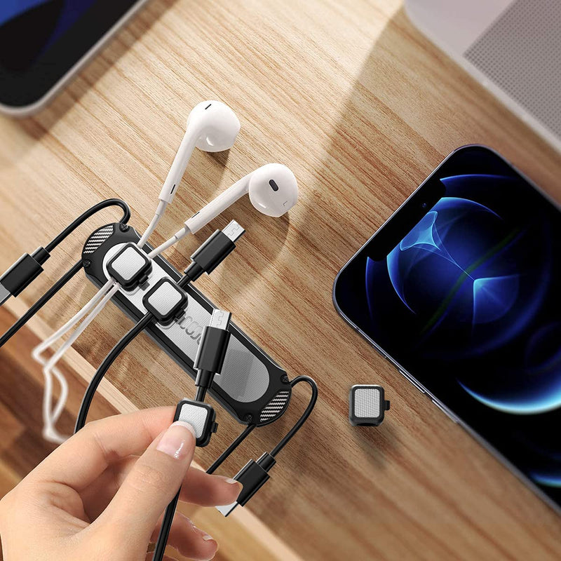  [AUSTRALIA] - Dracool Cable Clips Magnetic Cable Management Cable Organizer Cable Holder Cord Organizer Self Adhesive Sticky for Desk Wall Desktop Car Office Home USB Cable Power Wire Mouse Cable 6 Slots - Black