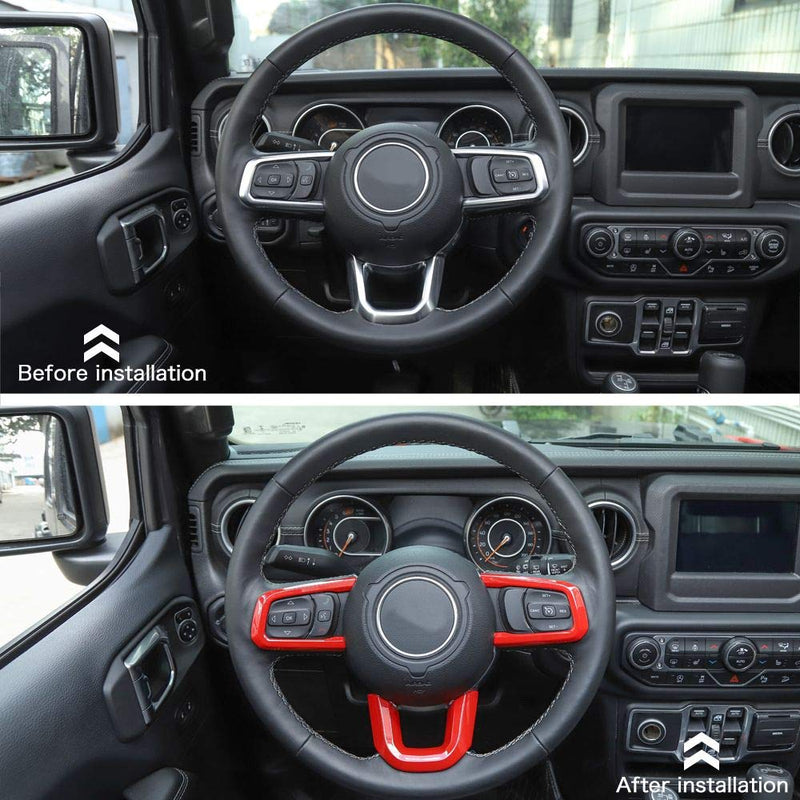  [AUSTRALIA] - CheroCar JL JT Steering Wheel Covers Red Panel Decoration Interior Accessories for 2018-2020 Jeep Wrangler JL, For 2020 Jeep Gladiator JT, 3PACK JL-Steering Wheel Cover-Red
