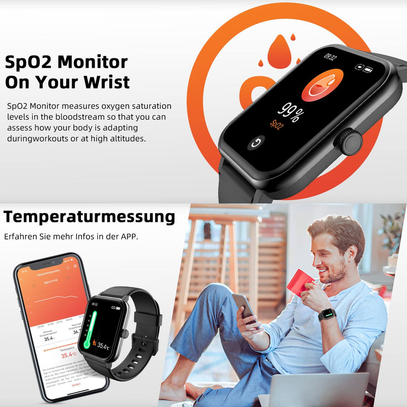  [AUSTRALIA] - Blackview Smart Watch,1.69" Full Touch Screen Fitness Watch with Blood Oxygen,Heart Rate,Sleep Monitor,Activity Tracker with Pedometer Stopwatch,Smartwatch for Men Women Black