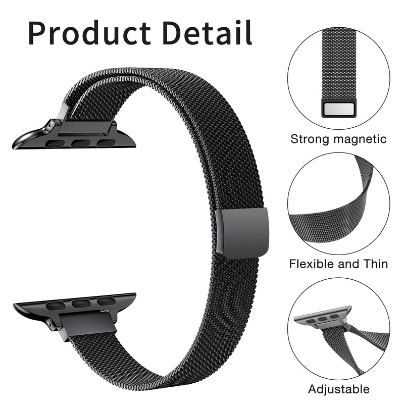  [AUSTRALIA] - DMORI Compatible with Apple Watch Band 38mm 40mm 42mm 44mm ,Stainless Steel Slim & Thin Mesh Magnetic Clasp Strap Women and Girl Replacement Band for iWatch Series SE 6 5 4 3 2 1 (40mm/38mm,Black). Black 38mm/40mm/41mm