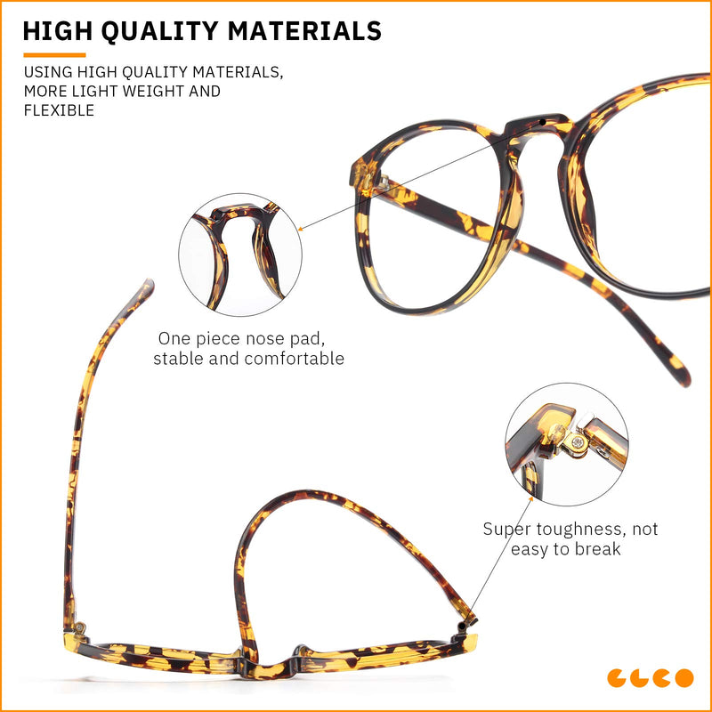  [AUSTRALIA] - IBOANN 3 Pack Blue Light Blocking Glasses Women/Men, Round Fashion Retro Frame, Vintage Fake Eyeglasses with Clear Lens A3 Light Black & Acorn Tortoise & Transparent