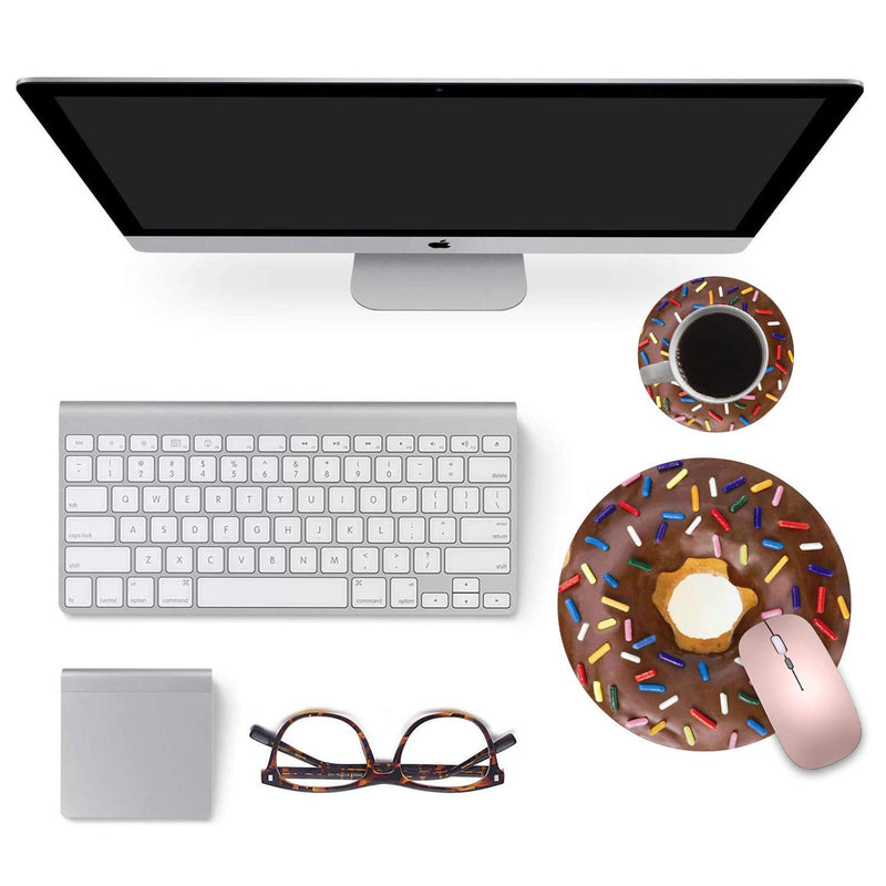  [AUSTRALIA] - ChaTham Round Mouse Pad with Coasters Set, Simulation Donuts Customized Foodie Mouse Pad, Non-Slip Rubber Base Round Mouse Pads for Laptop Compute Working Home Office Accessories Ct-mp-008