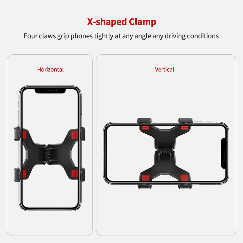  [AUSTRALIA] - IPOW Upgraded No Glue Car Phone Mount Windshield with Strong Suction, Long Arm Cell Phone Holder for Car with X-Shaped Clamp Fits Thick/Irregular Phone Case