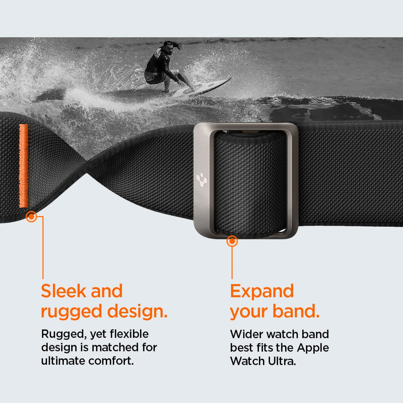  [AUSTRALIA] - Spigen Lite Fit Ultra Band Designed for Apple Watch Band for Apple Watch Ultra (49mm), Series 8/7 (45mm), Series SE2/6/SE/5/4 (44mm) and Series 3/2/1 (42mm) Nylon Solo Loop Black