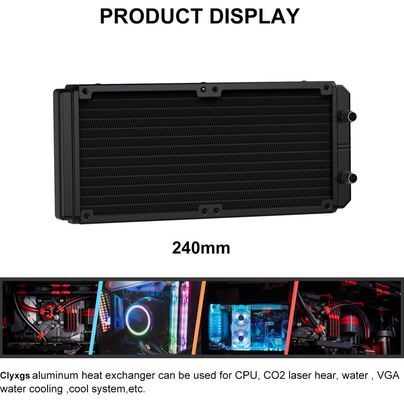  [AUSTRALIA] - Clyxgs Water Cooling Radiator, 12 Pipe Aluminum Heat Exchanger Radiator with Tube for PC CPU Computer Water Cool System DC12V 240mm