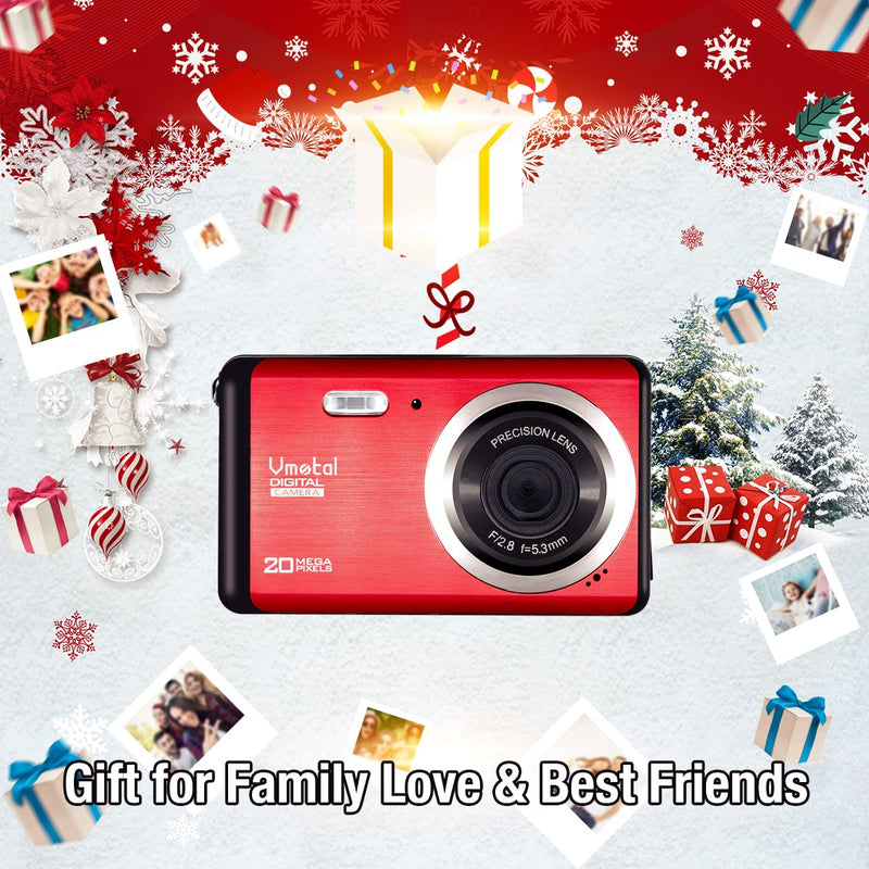  [AUSTRALIA] - Digital Camera 1080P 20MP HD Mini Camera, Vmotal Video Camera Digital Students Cameras,Indoor Outdoor Compact Camera for Kids/Beginners/Elderly (Red) Red