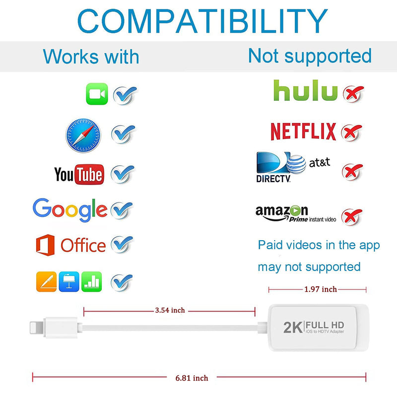  [AUSTRALIA] - Lightning to HDMI Cable Adapter Compatible with iPhone 12/11/7/6/5plus,iPad Pro/Mini/air 1080p Digital AV Adapter Sync Screen Converter HDMI Connector for TV/Monitor/Projector