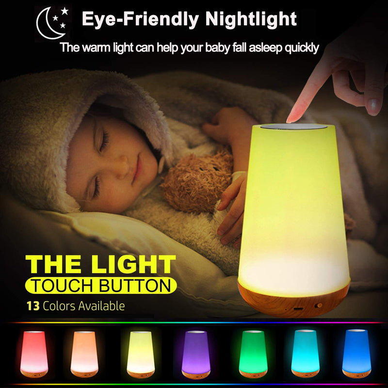  [AUSTRALIA] - Bedside Table Lamp Touch Nightlight with 13 Color Changing Touch Senor Remote Control USB Charging Port 5 Level Dimmable for Bedroom/Office/Hallways