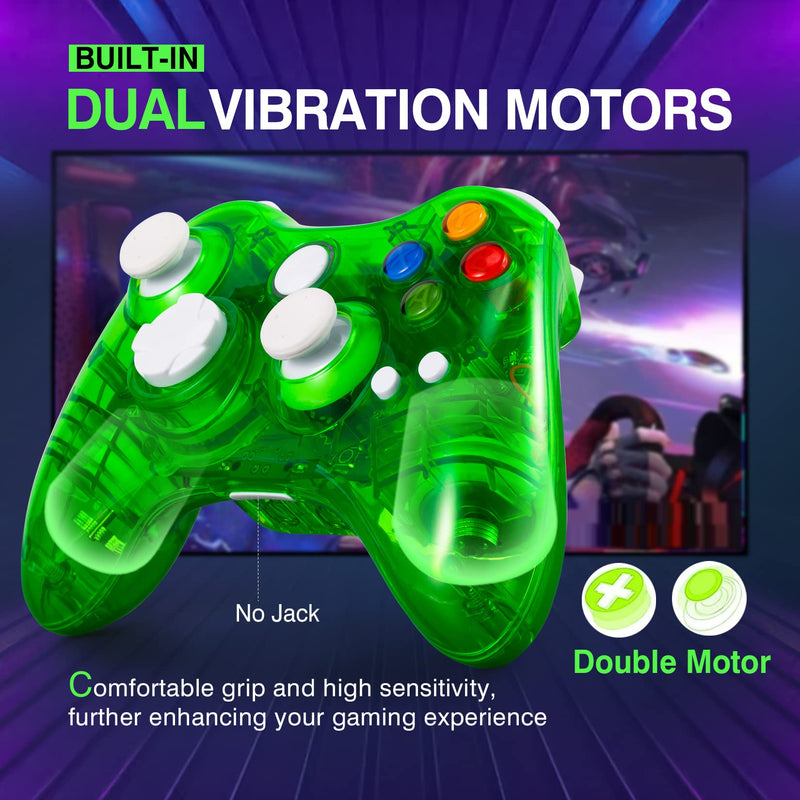  [AUSTRALIA] - PAWHITS Wireless Controller Compatible for 360 Double Motor Vibration Wireless Gamepad Gaming Joypad connected with a receiver transparent green