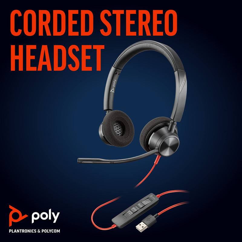  [AUSTRALIA] - Plantronics - Blackwire 3320 USB-A - Wired, Dual-Ear (Stereo) Headset with Boom Mic - USB-A to connect to your PC, Mac or Cell Phone - Works with Teams, Zoom & more Stereo