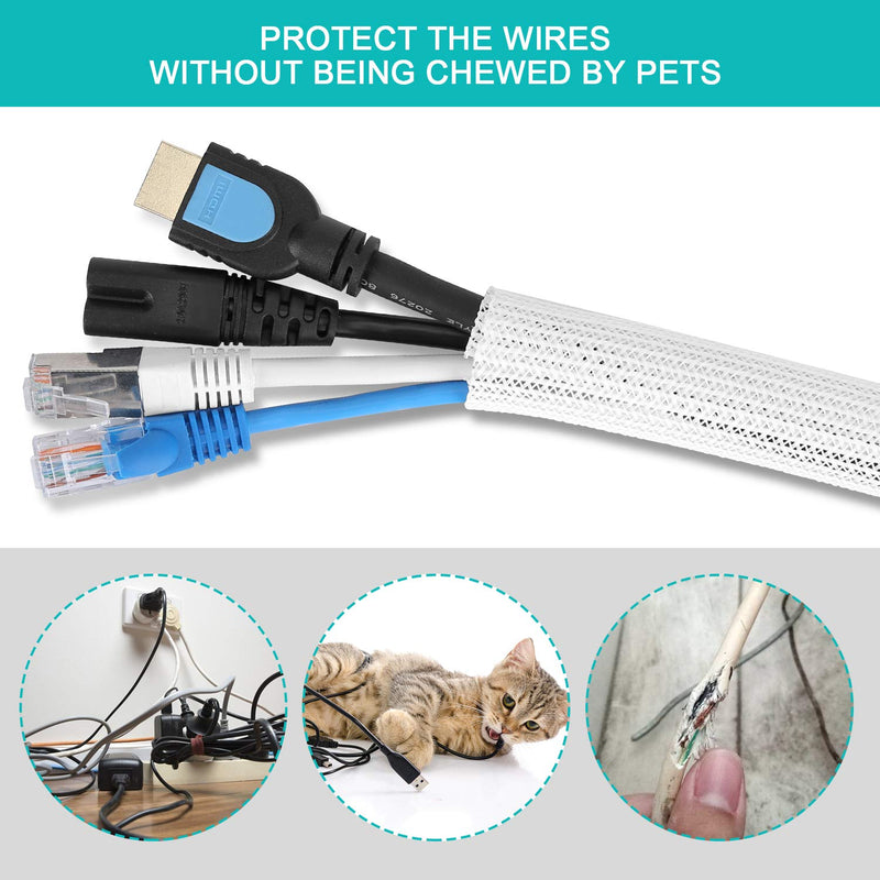  [AUSTRALIA] - 20ft - 1/2 inch White Cable Sleeve, Cable Organizer for Desk PC TV Computer, Wire Protector Cable Wrap Cover, Cord Management for Home Office 20ft, 1/2''