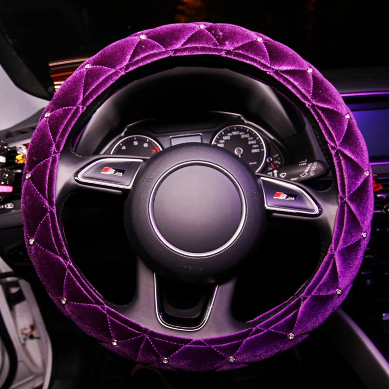  [AUSTRALIA] - A.B Crew Luxury Purple Women's Winter Rhinestone Car Interior Trim(Steering Wheel Cover) Steering Wheel Cover