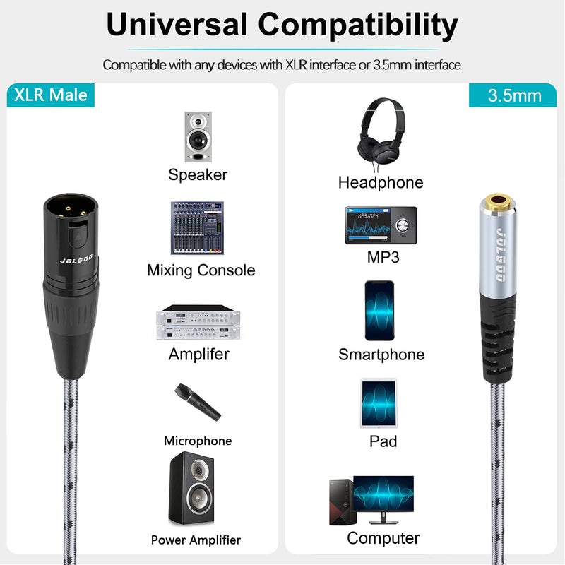  [AUSTRALIA] - 3.5mm Female to XLR Male Stereo Audio Adapter Cable, 1/8 inch Mini Jack Female to XLR Male Adapter Cable, 1 Feet - JOLGOO 3.5mm Female to XLR Male