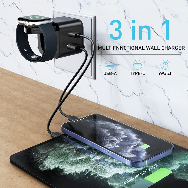  [AUSTRALIA] - BeaSaf for Apple Charging Block with Built-in Watch Charger, Foldable 36W Dual Ports Wall Charger, PD Fast Charger Block for iPhone Compatible with Apple Watch iPhone AirPods