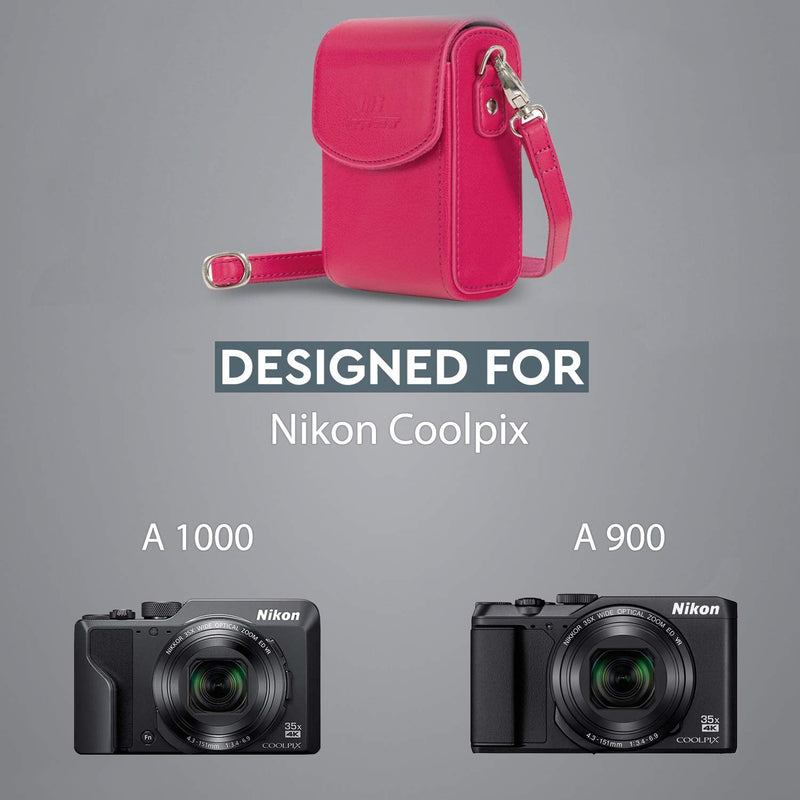  [AUSTRALIA] - MegaGear Leather Camera Case with Strap Compatible with Nikon Coolpix A1000, A900 Hot Pink