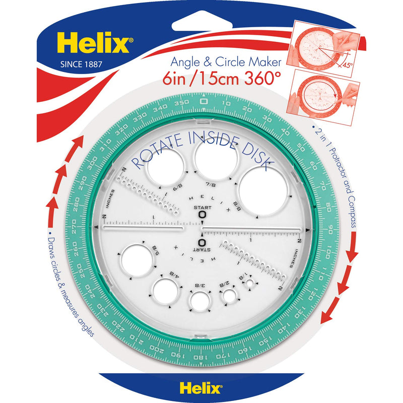 Helix Angle and Circle Maker with Integrated Circle Templates, 360 Degree, 6 Inch / 15cm, Assorted Colors (36002) - LeoForward Australia