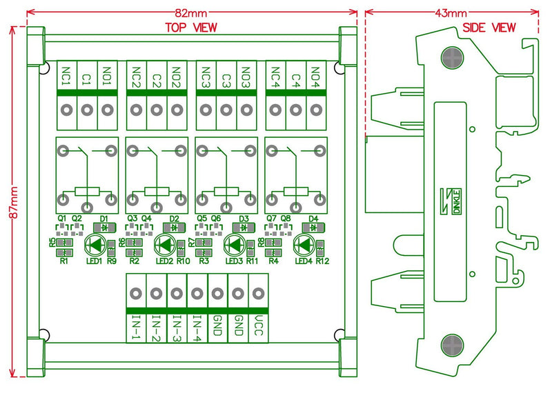  [AUSTRALIA] - Electronics-Salon DIN Rail Mount 4 SPDT 10Amp Power Relay Interface Module, DC 5V Version.