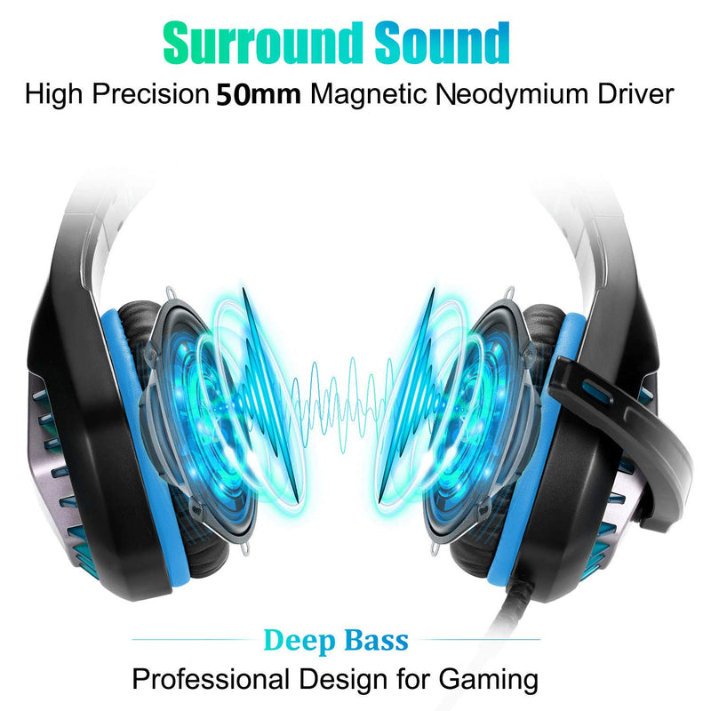 Pacrate Gaming Headset with Microphone for Laptop PS4 PS5 Mac Xbox One Headset Nintendo Gaming Headphones with Microphone Noise Cancelling Over Ear PC Headset with LED Lights for Adults Kids Blue - LeoForward Australia