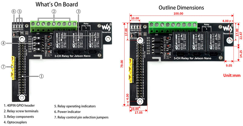  [AUSTRALIA] - 3-Channel Relay Expansion Board for Jetson Nano Developer Kit B01 and Jetson Nano 2GB Developer Kit, up to 2X Stackable Max Load ≤5A 250V AC or ≤5A 30V DC