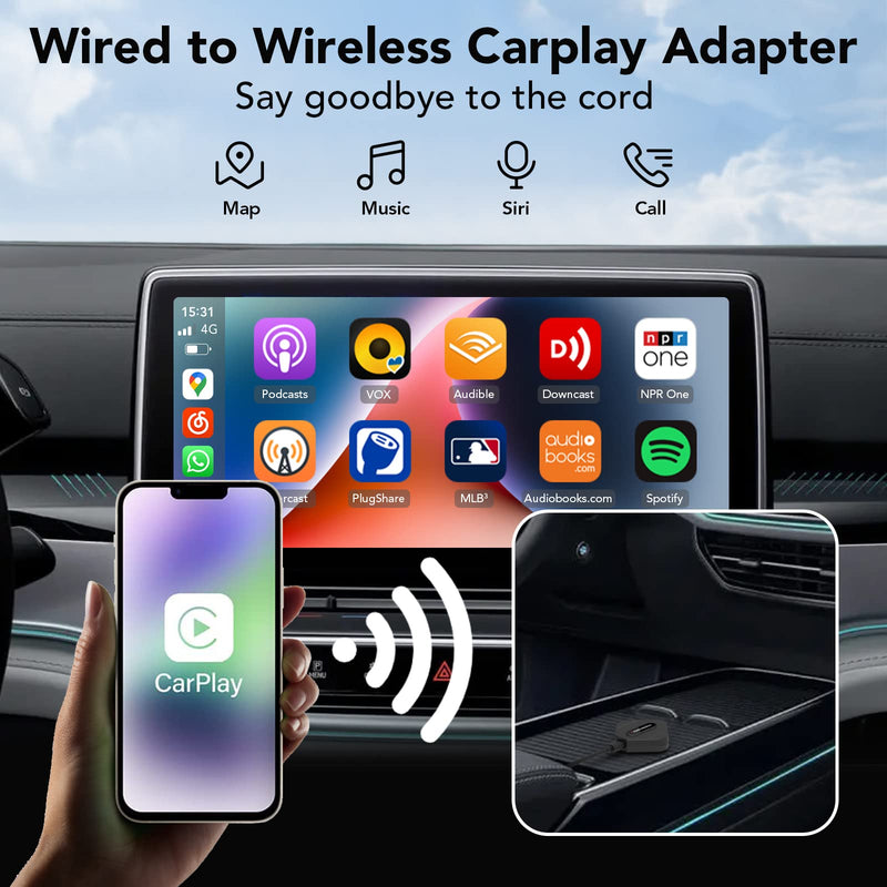  [AUSTRALIA] - 2023 Upgrade Wireless CarPlay Adapter Compatible with Apple iPhone iOS 10+ Car Play Dongle Converts 5.8GHz WiFi Plug & Play No Delay Online Update Black