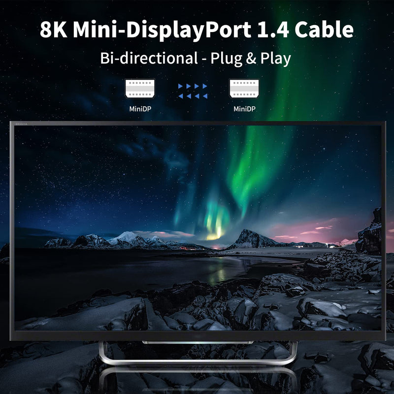  [AUSTRALIA] - Poyiccot 90 Degree Mini Displayport Cable 8k@60hz, Left Angle Mini Displayport to Left Angle Mini Displayport Cable, Work with Mini DP 1.4 Cable Laptop Computer (Not for Thunderbolt), 1ft in Black Mini DP - Left to Left