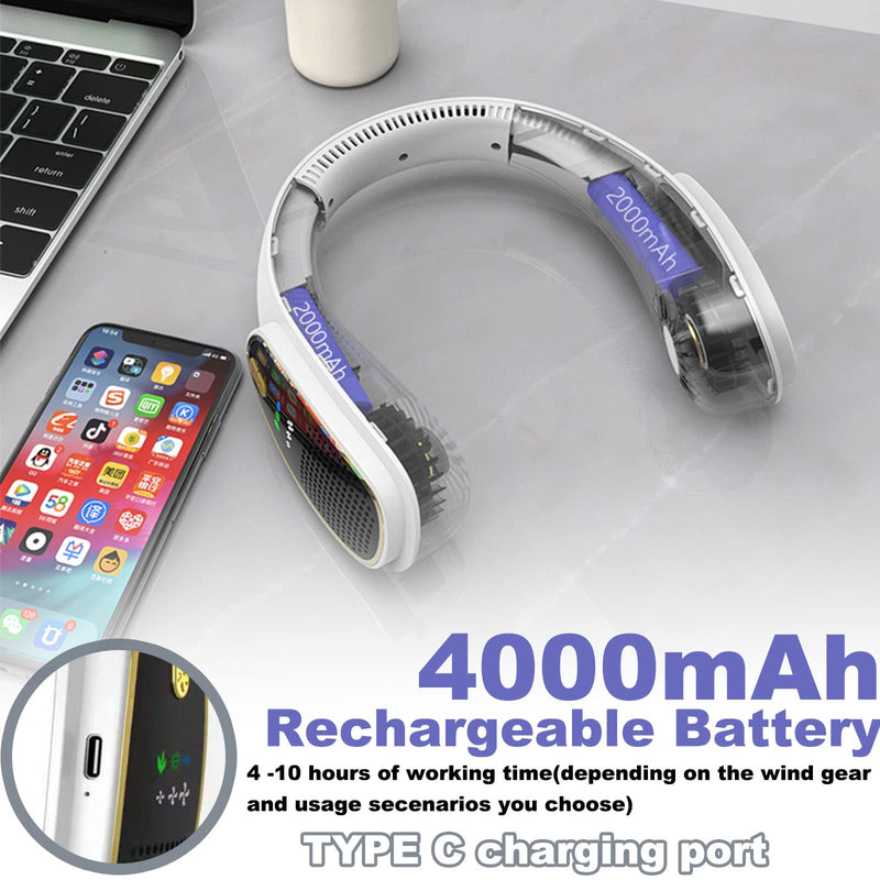  [AUSTRALIA] - Portable Neck Fan，4000mAh USB Rechargeable Personal Fan,3 Speeds 83 Air Outlet 360° Cooling Wearable Fan，Hand-free Neck Fan with Led screen for Women, Men, Office, Travel, Outdoor