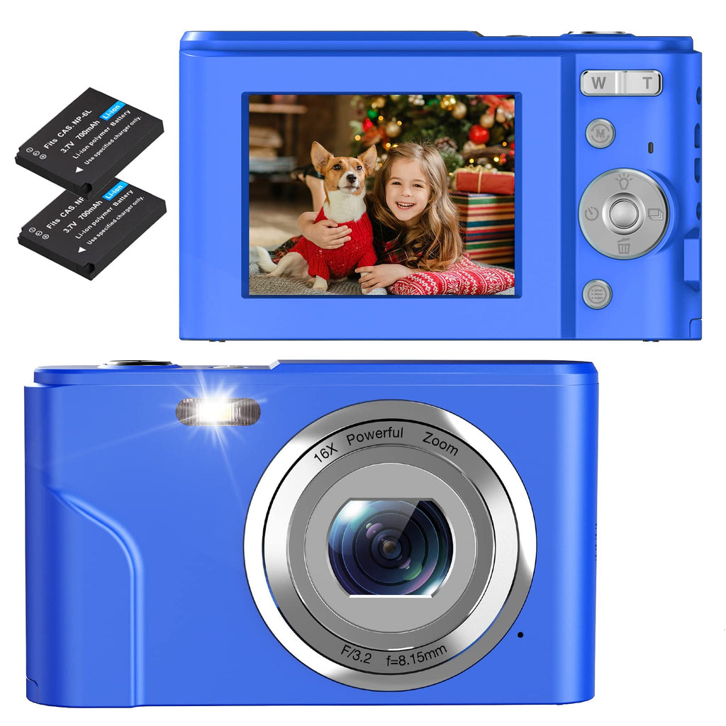  [AUSTRALIA] - Digital Camera, COZPUZHAT Mini Kids Camera FHD 1080P 36.0 MP 16X Digital Zoom LCD Screen with 2 Batteries & Charger Compact Portable Camera for Kids Students Teens Adult Blue