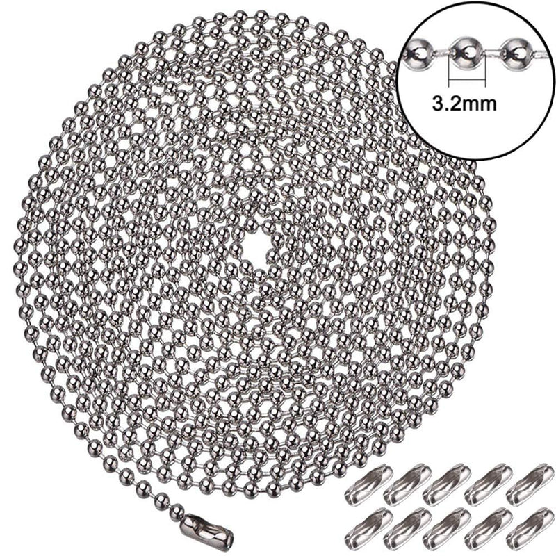  [AUSTRALIA] - Pull Chain, 10 Feet Stainless Steel Bead Chain, Rustproof &Great Pulling Force, 6 Size, 3.2mm Pull Chain Extension with 10 Free Clasp Connectors- Silver (10 Feet) 10 ft