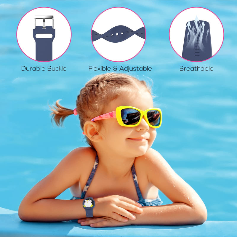  [AUSTRALIA] - Waterproof Air tag Bracelets For Kids (2 Pack) - Soft Silicone Hidden Air tag Wristband - Lightweight GPS Tracker Holder Compatible with Apple Airtag Watch Band For Child (Penguin & Whale) Penguin & Whale